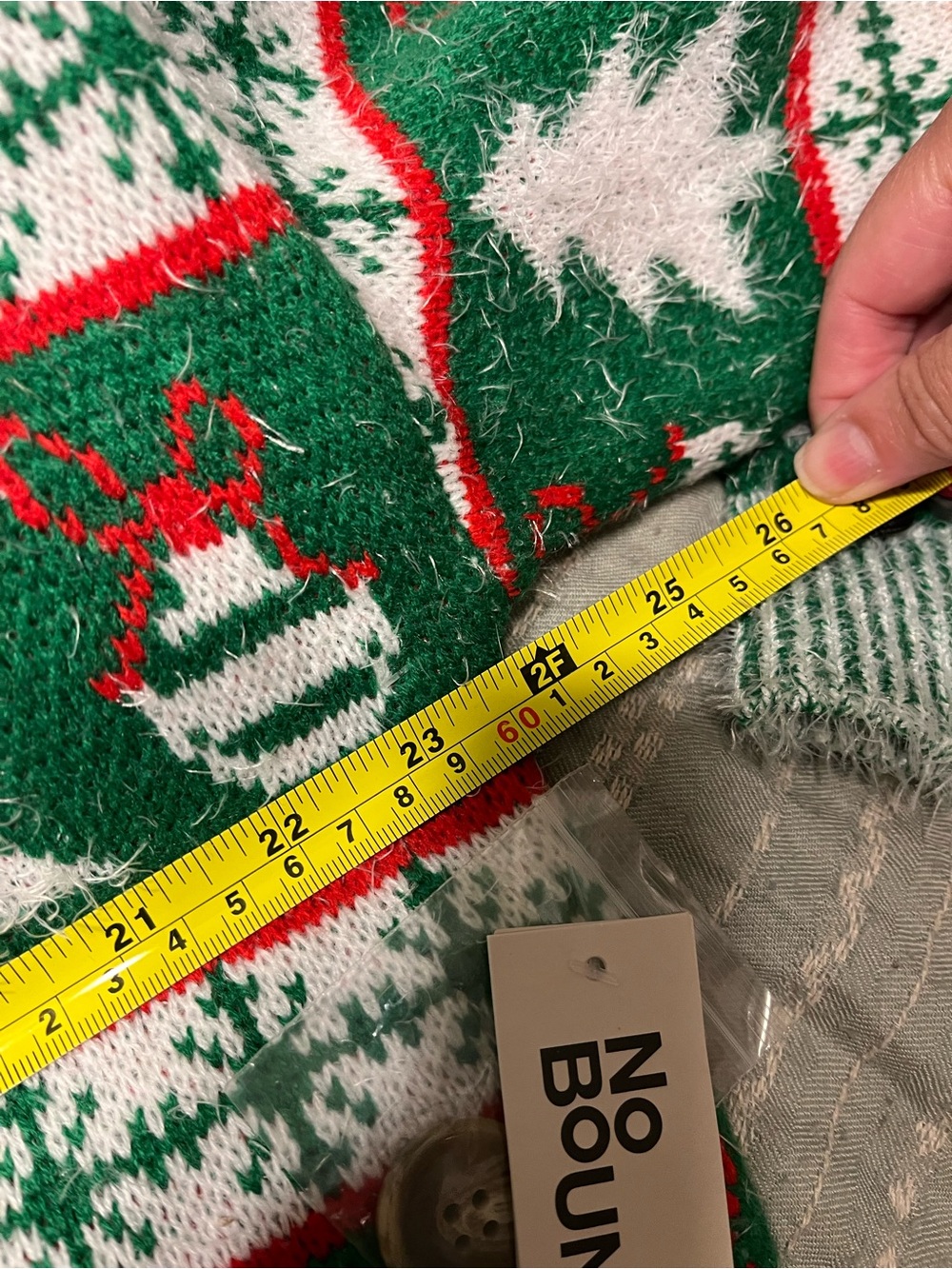 No Boundaries Green and White Holiday Tree V-Neck Cardigan - Picture 5 of 6
